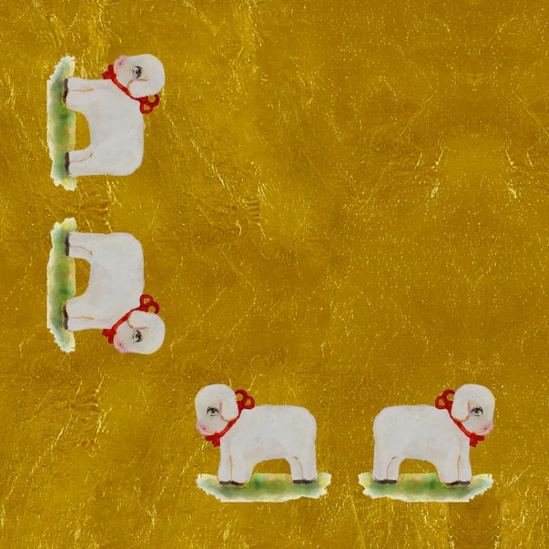 Lambs, Rectangular tablecloth by Levan Margiani for Artiani. Color: Golden. Size: 110x110. Image 2