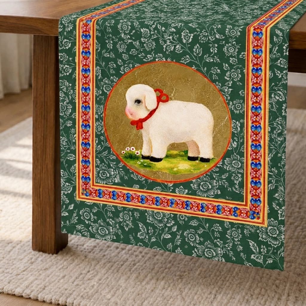 Lamb, Table runner by Levan Margiani for Artiani. Color: Forest Green. Size: 35x145. Image 1